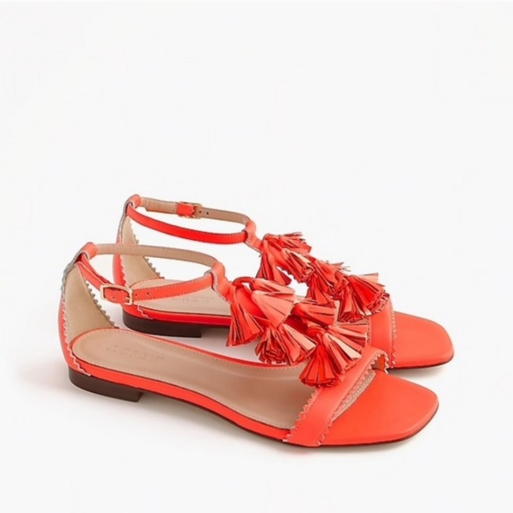 J Crew Multicolored Tassel Sandals Neon Red 6.5